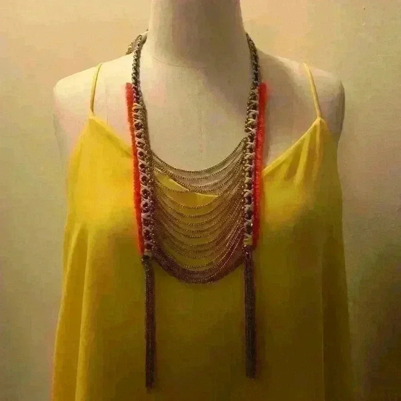Multi gold tone fashion necklace AND Yellow Tank - Picture 2 of 4